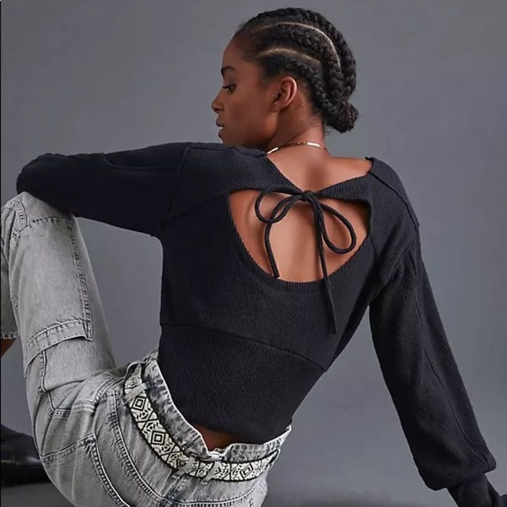 Anthropologie Puff-sleeved Open-back Top In Black